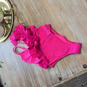 Zara Pink Ruffled One Piece Swimsuit Womens Small NEW w TAGS